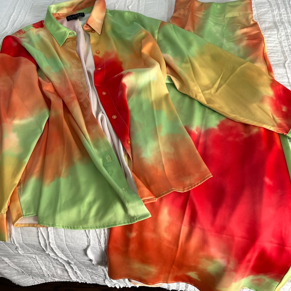 ELOQUII Matching Dip Dye Satin Set
